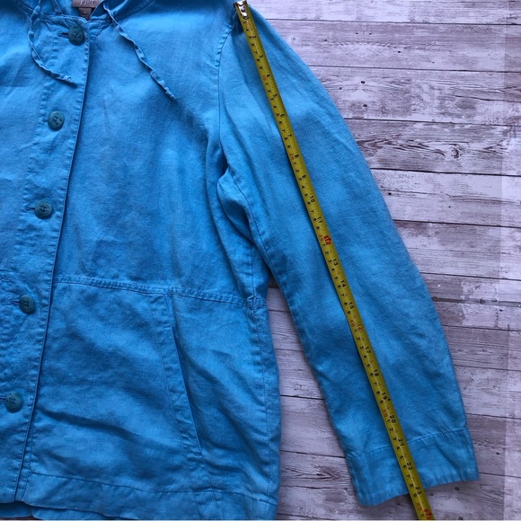 J Jill Womens 100% Linen Jacket Aqua Teal Hooded Pockets Lightweight Size Medium - Picture 7 of 11